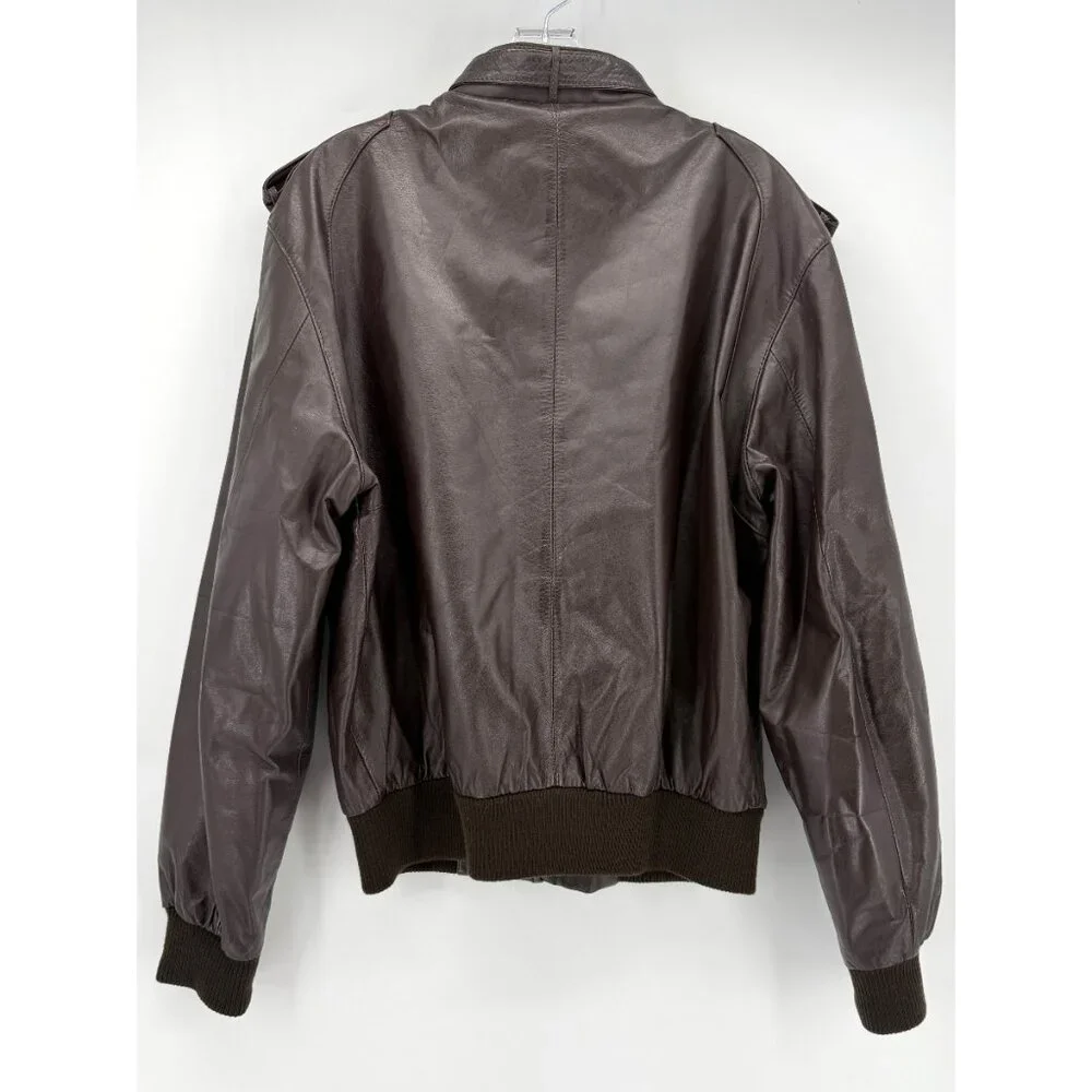 Members Only Men's Chocolate Brown Leather Bomber Jacket 42 - Picture 6 of 16